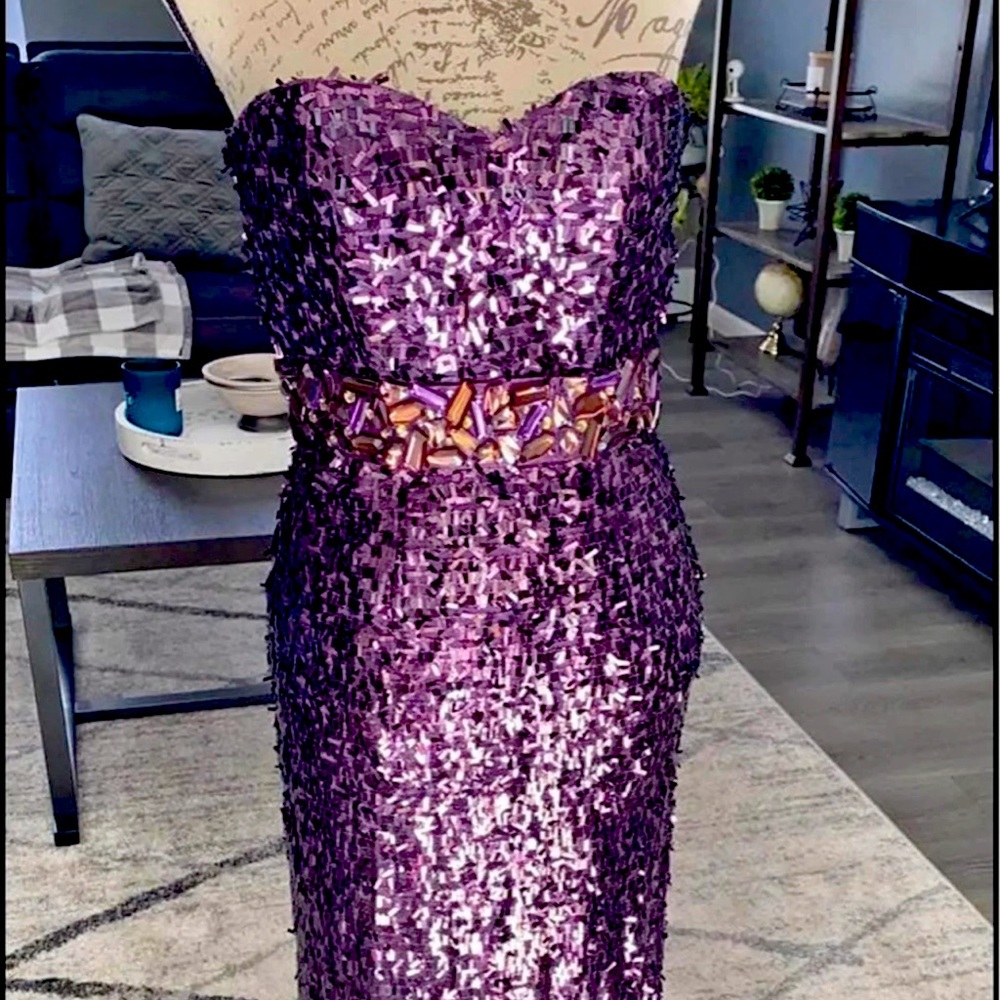 Purple sequins prom dress